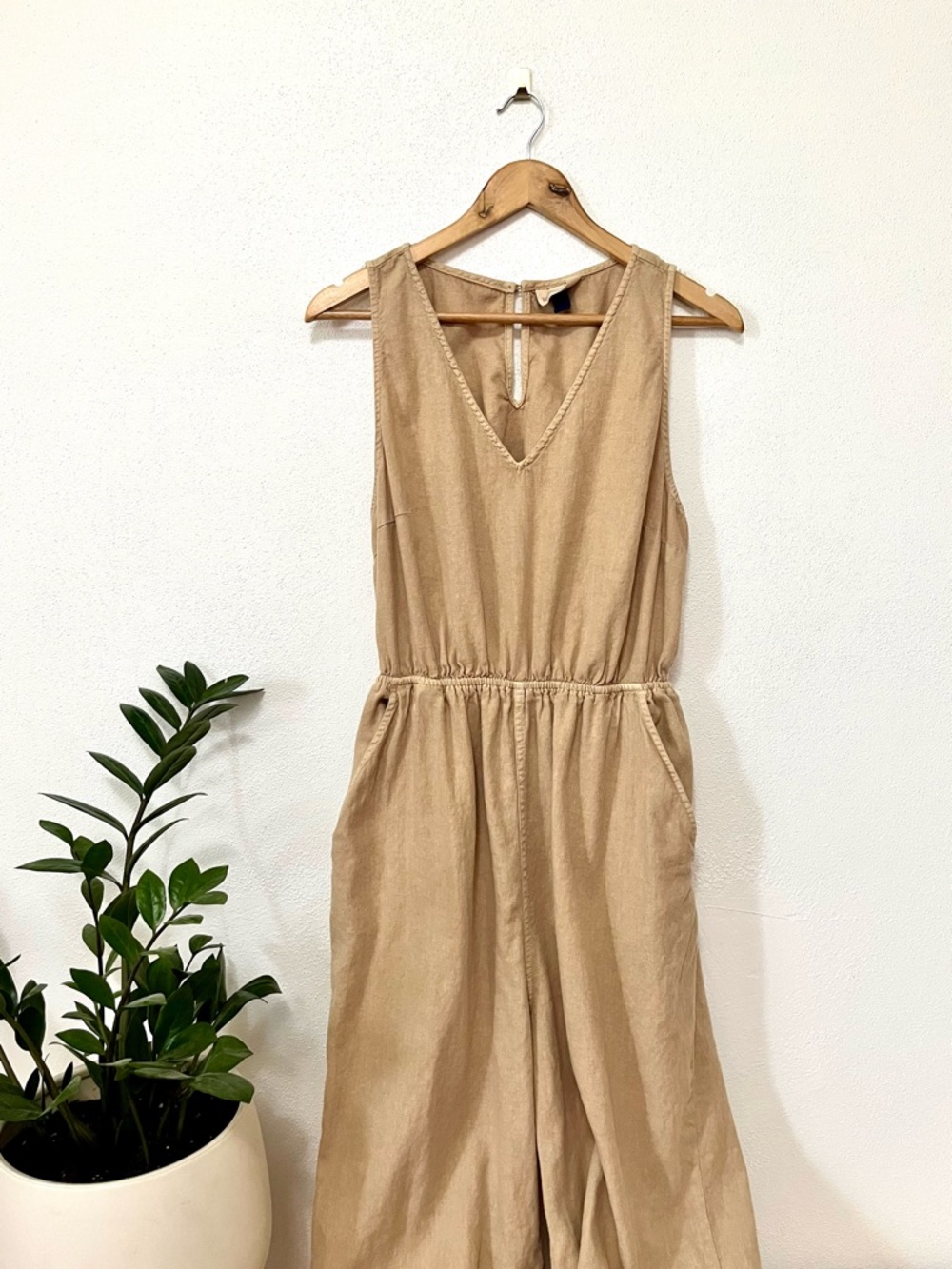 universal thread beige tan linen blend tank cutout jumpsuit large